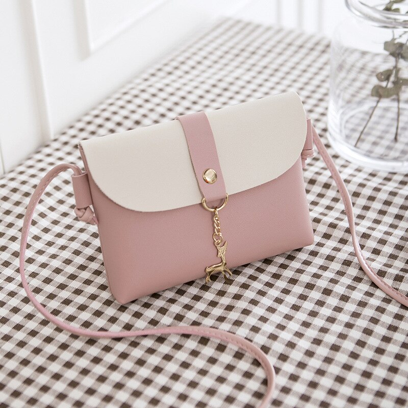 Women Girls Small Crossbody Purse With Pendant PU Leather Cross Body Shoulder Bag Phone Purse Handbags: Pink