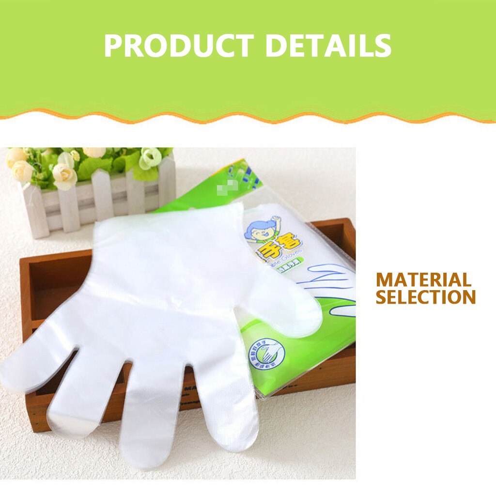 Guantes desechables 100 Uds PE guantes gruesos de plástico de grado alimenticio Catering higiene para comida casera en la cocina guantes de procesamiento #25
