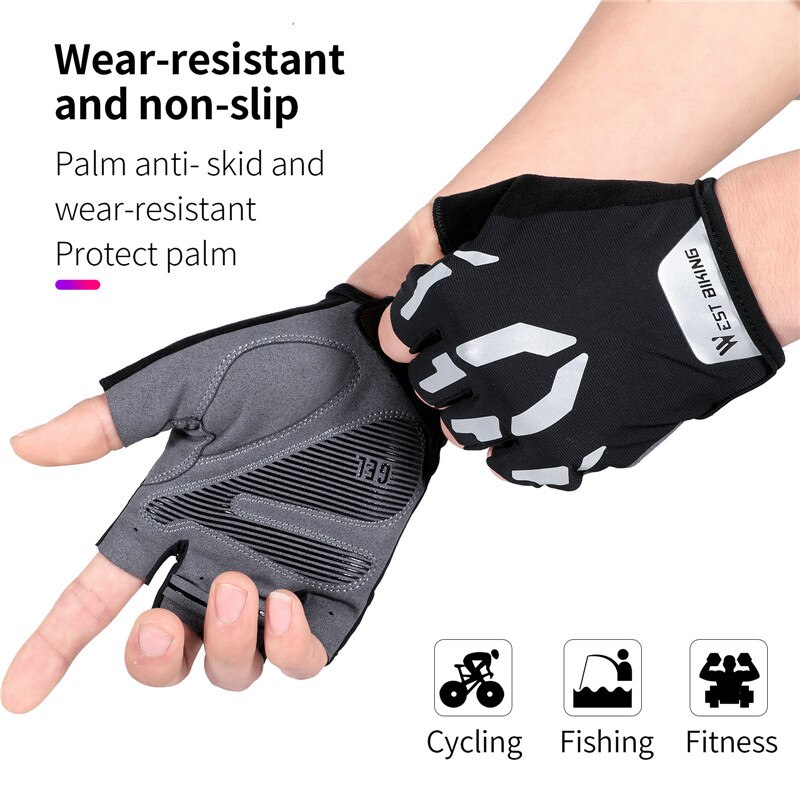 Gants de vélo demi-doigt pour hommes et femmes, pour Sports de plein air, coussin de Gel, respirant, vtt, équitation, cyclisme, randonnée,