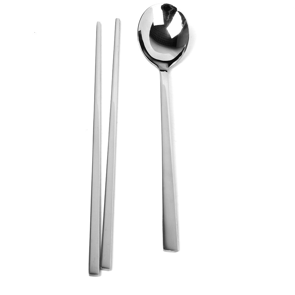 2 sæt koreansk stil rustfrit stål bordsæt 2 par spisepinde  + 2 stk skeer servise spisepinde ske sæt