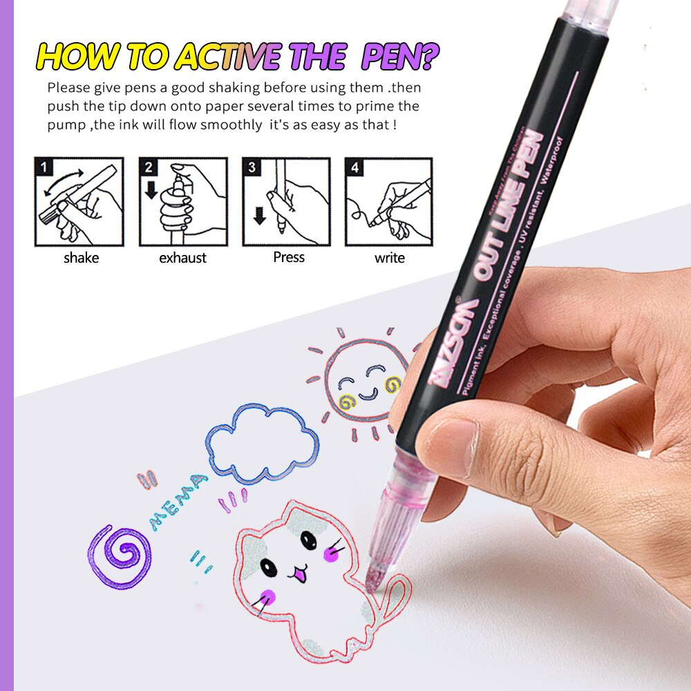 12PCS/Set Metal Paint Marker Pen DIY Album Scrapbooking Outline Marker Glitter for Drawing Painting Doodling School Art Supplies