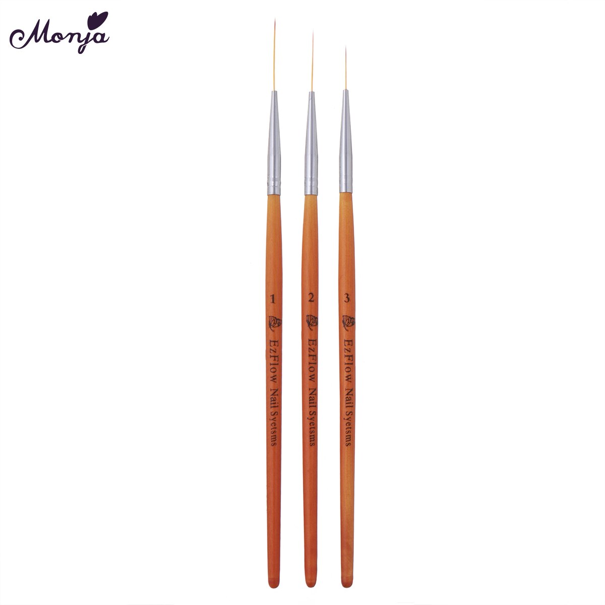 Monja 15/20/25Mm 3Pcs Nail Art Houten Handvat Franse Schilderen Borstel Lijnen Liner Bloem Rooster afbeelding Diy Tekening Pen Manicure Tool