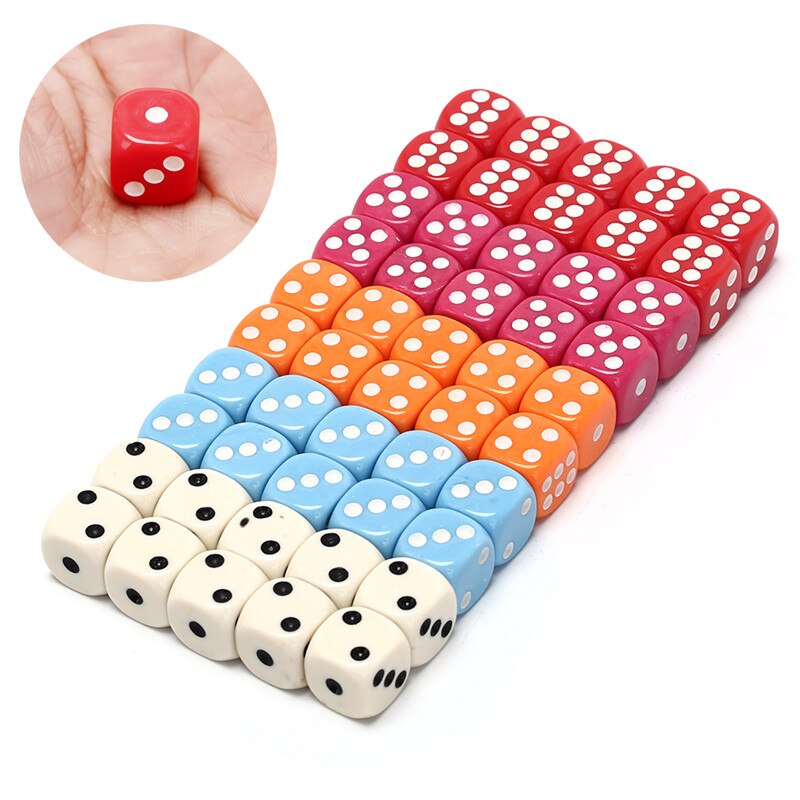 10 Stks/set 14Mm Acryl Kleurrijke D6 Dice 6 Zijdig Gokken Kleine Dobbelstenen Voor Wit Rood Roze Orange Blauw 5 Kleuren