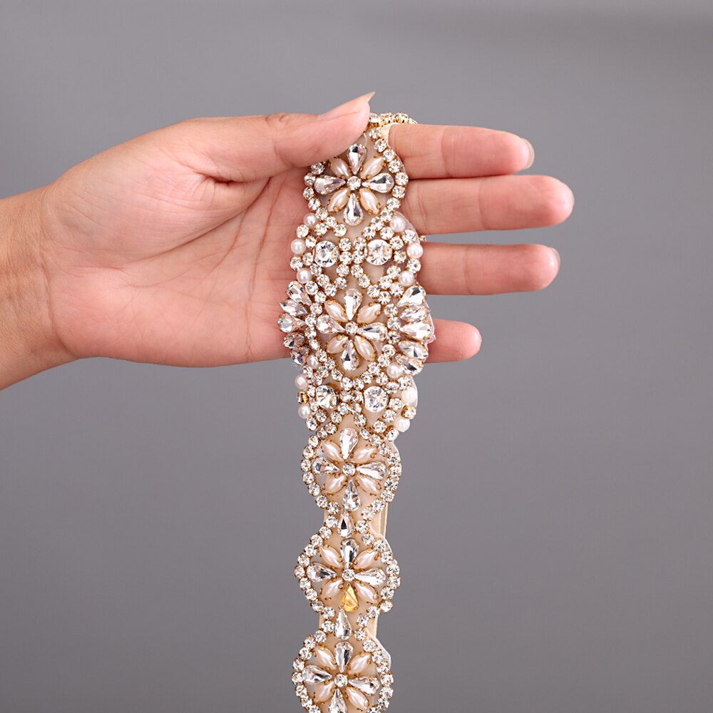 TRiXY S161-G Goldene Braut Gürtel für Frauen Strass Gürtel Braut Gürtel Hochzeit Schärpe Gürtel Gold Strass Applikationen