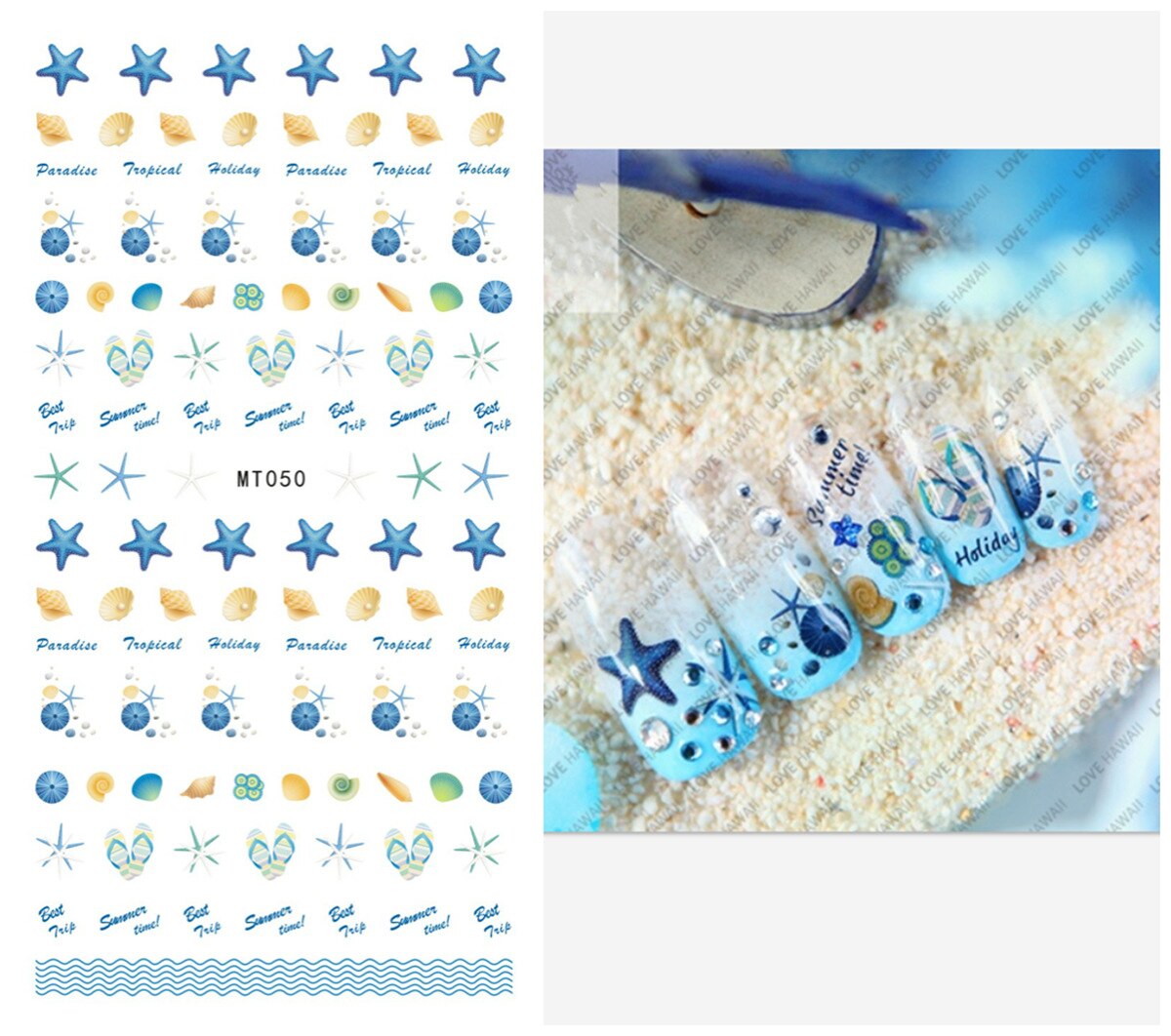 1pcs Nail Art Stickers Flamingo Coconut Tree Adhesive Nail Art Decorations Summer Beach Series Nail Stickers