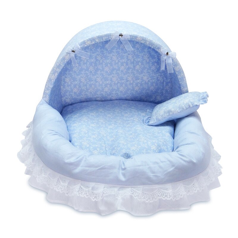 Luxury Princess Dog Bed Warm Fleece Lace Puppy House Pet Cozy Nest Kennel Sleep Cushion Washable Cat Dog Beds Dog Sofa Mat: Blue / 46x38x34cm