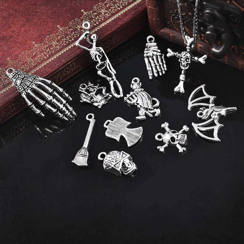 60 stücke Mixed Tibetischen Silber Halloween Kürbis Schädel Charme Anhänger Legierung Pendent Handwerk für Armband Halskette DIY Schmuck Erkenntnisse