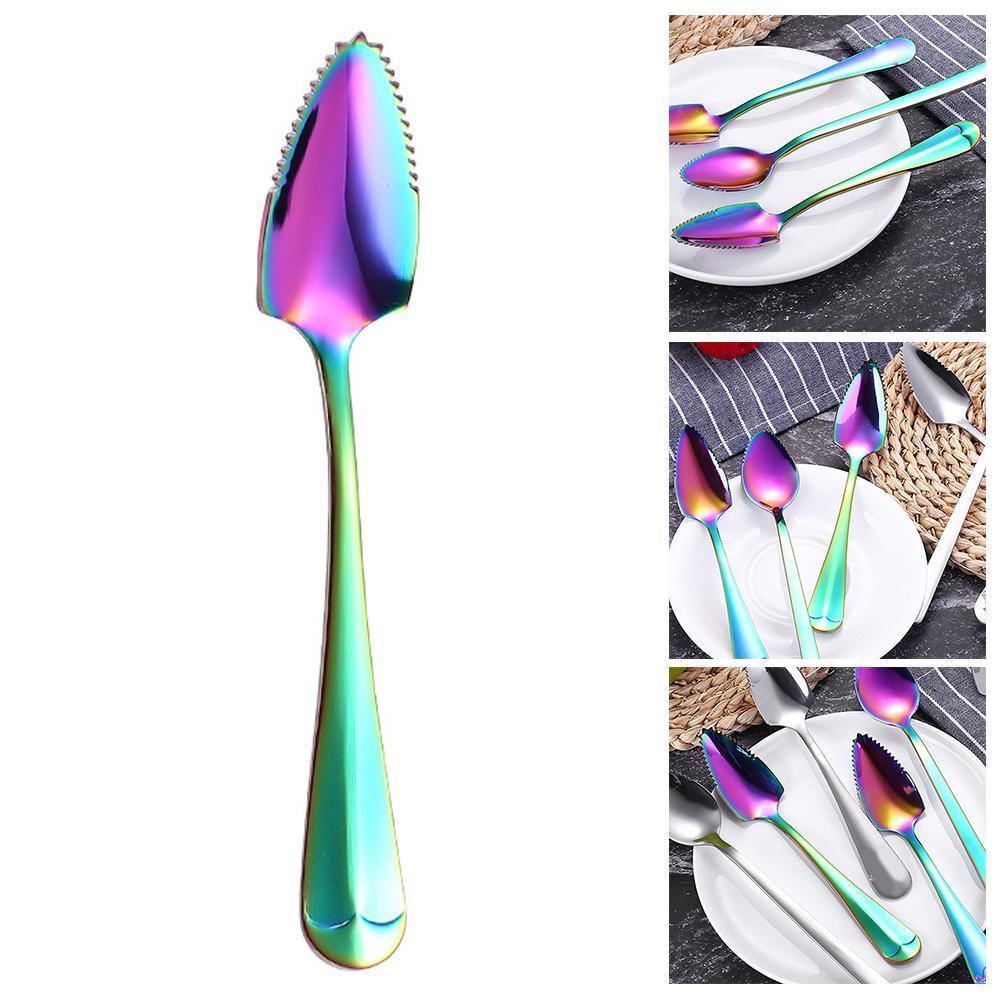 Cuillère grattoir à pamplemousse en acier, 1 pièce, dents de scie dentelées, manche multifonctionnel, préparation d'aliments pour bébés, Long bord H8H4