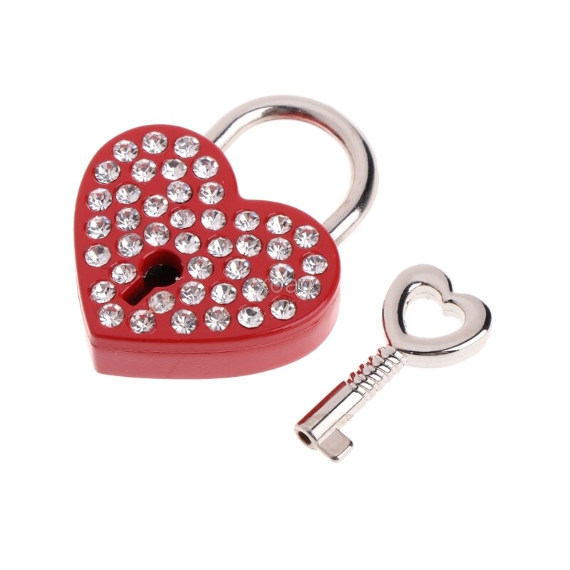 Diamantes Vintage antiguo estilo Mini arquería corazón candado llave con llave M13: Rojo