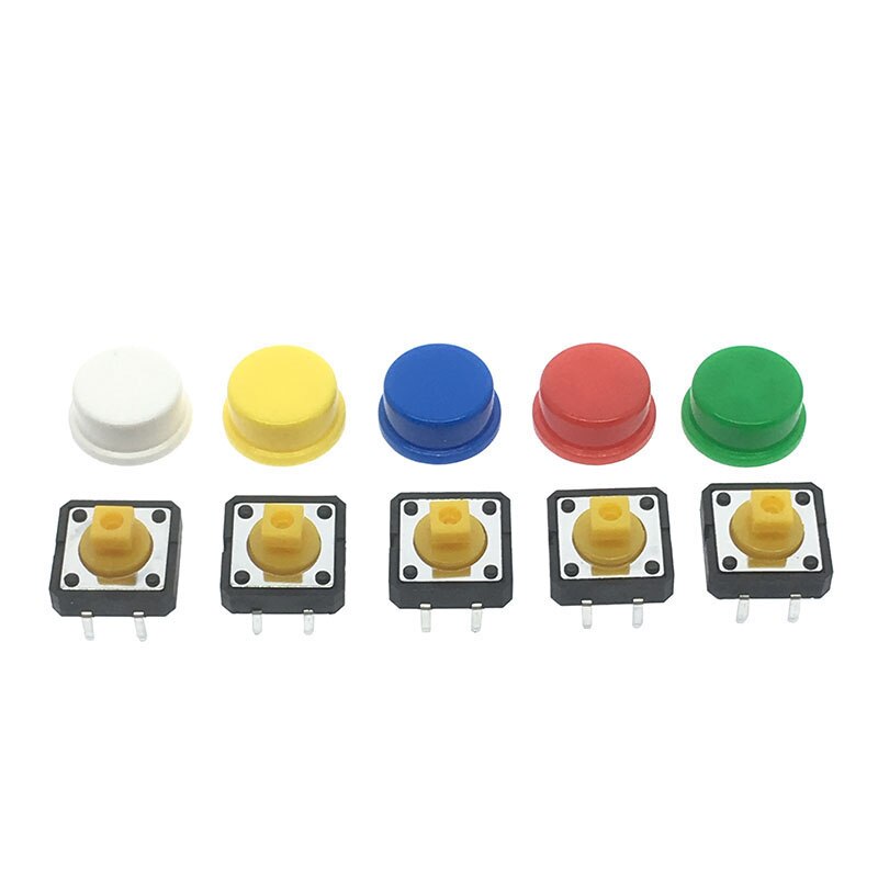 5 Colors 12*12*7.3MM Micro Switch Button Tact Cap Tactile Push Momentary + Component box for Arduino 25Pcs/Set
