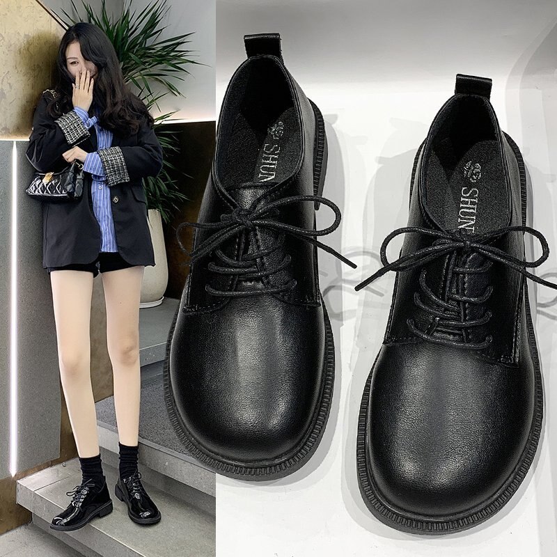 Zapatos Oxford de charol con cordones para mujer, zapatillas informales de punta redonda, planas, de Lolita, para primavera y otoño, 8905N