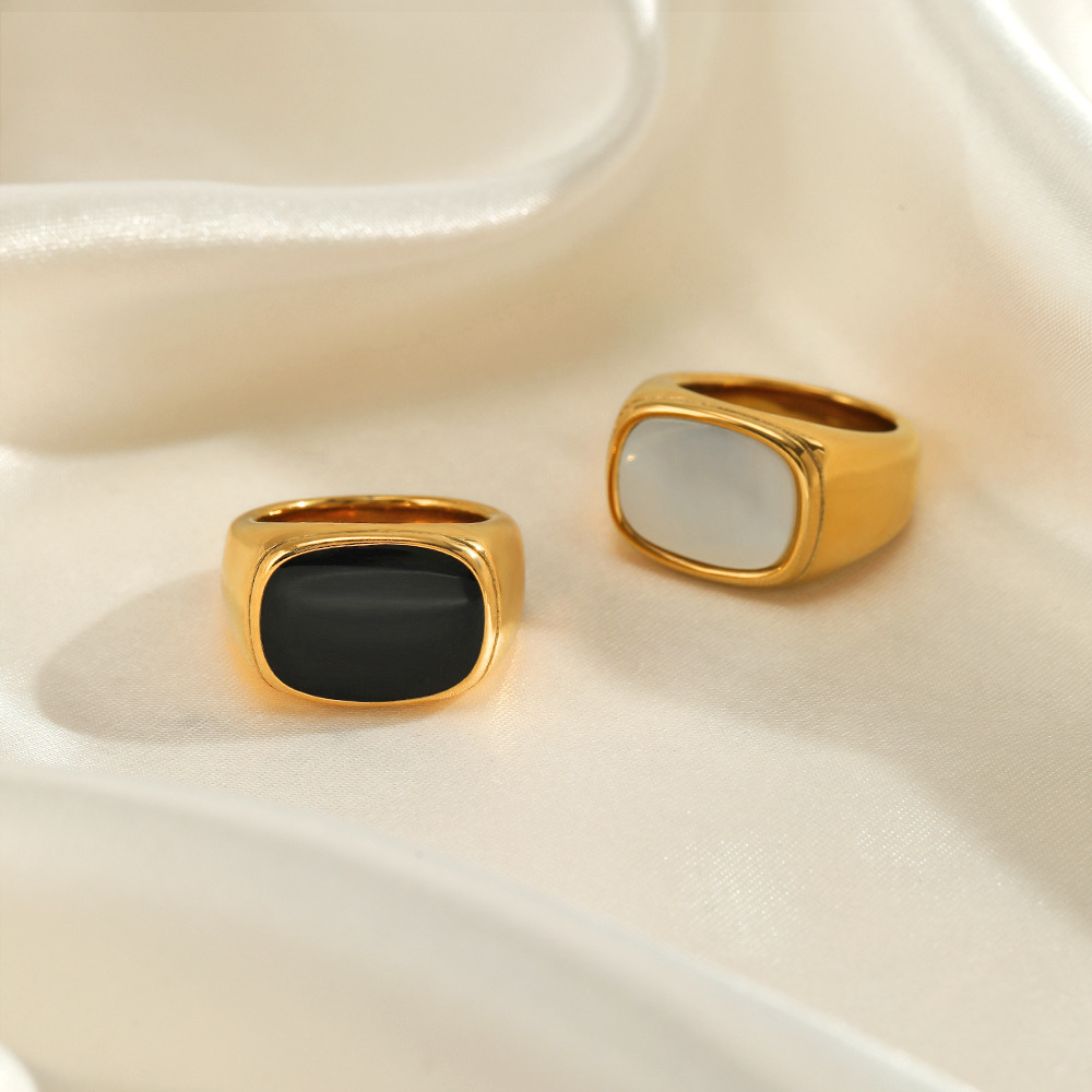 SUNIBI-Anillo cuadrado Vintage de concha para mujer, de acero inoxidable, Color oro blanco, anillo grande y grueso, accesorios de joyería para , para cena