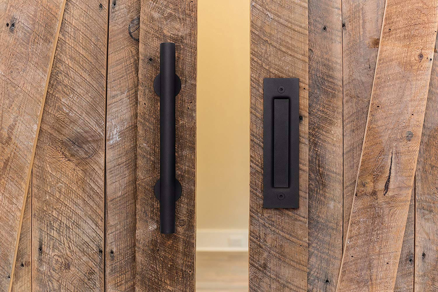 12" Matte Black Steel Sliding Barn Door Handle with Flush Back Plate