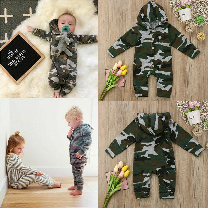 Winter Peuter Kids Baby Jongen Camo Romper Jumpsuit Lange Mouwen Hooded Kleding Outfits 0-24M