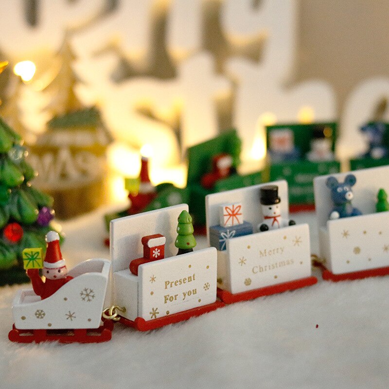 Christmas Train Sleigh Four Window Decoration Snowflake Wooden Train Car Christmas Decoration