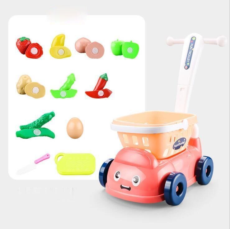 Caddie de supermarché, chariot de supermarché, voiture, Simulation de fruits coupés, légumes, Mini nourriture, maison de jeu pour enfants: red w 11p