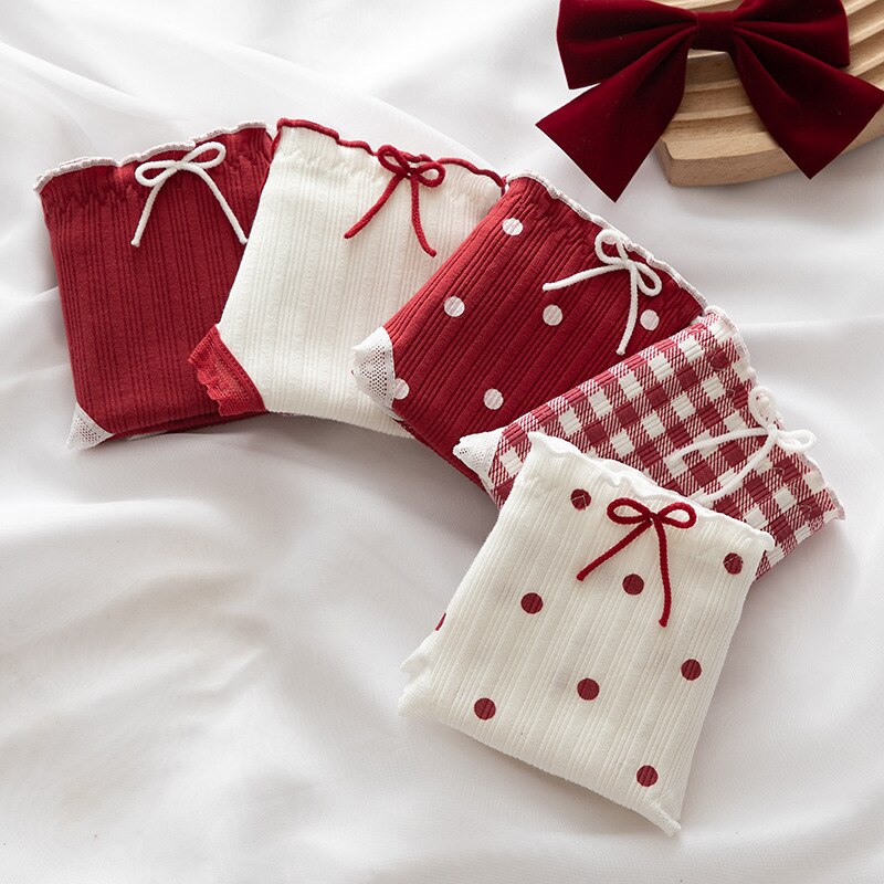 2022 di alta qualità nuove mutandine di cotone fiocco slip rossi Dot biancheria intima 6 pz/lotto Plaid mutande cotone ragazza Lingerie