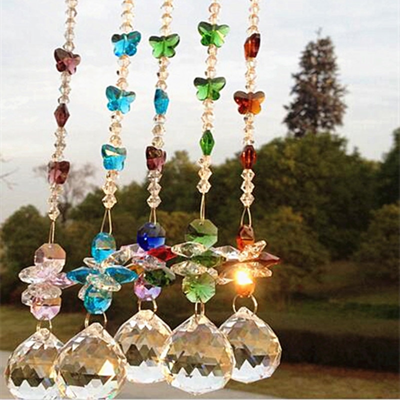 5pcs mixcolors Guirlande Chakra Spectra Suncatcher Glas Kristallen voor kroonluchter onderdelen wedding crystal opknoping druppels decoratie