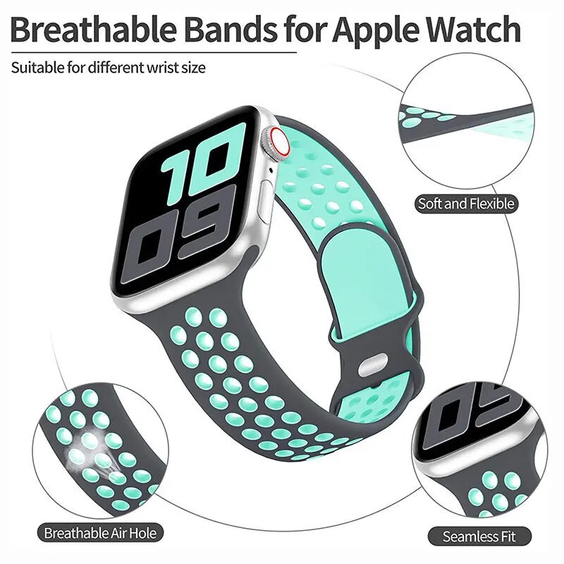 Bracelet de montre en silicone de sport de poignet de remplacement double pour la série Apple IWatch