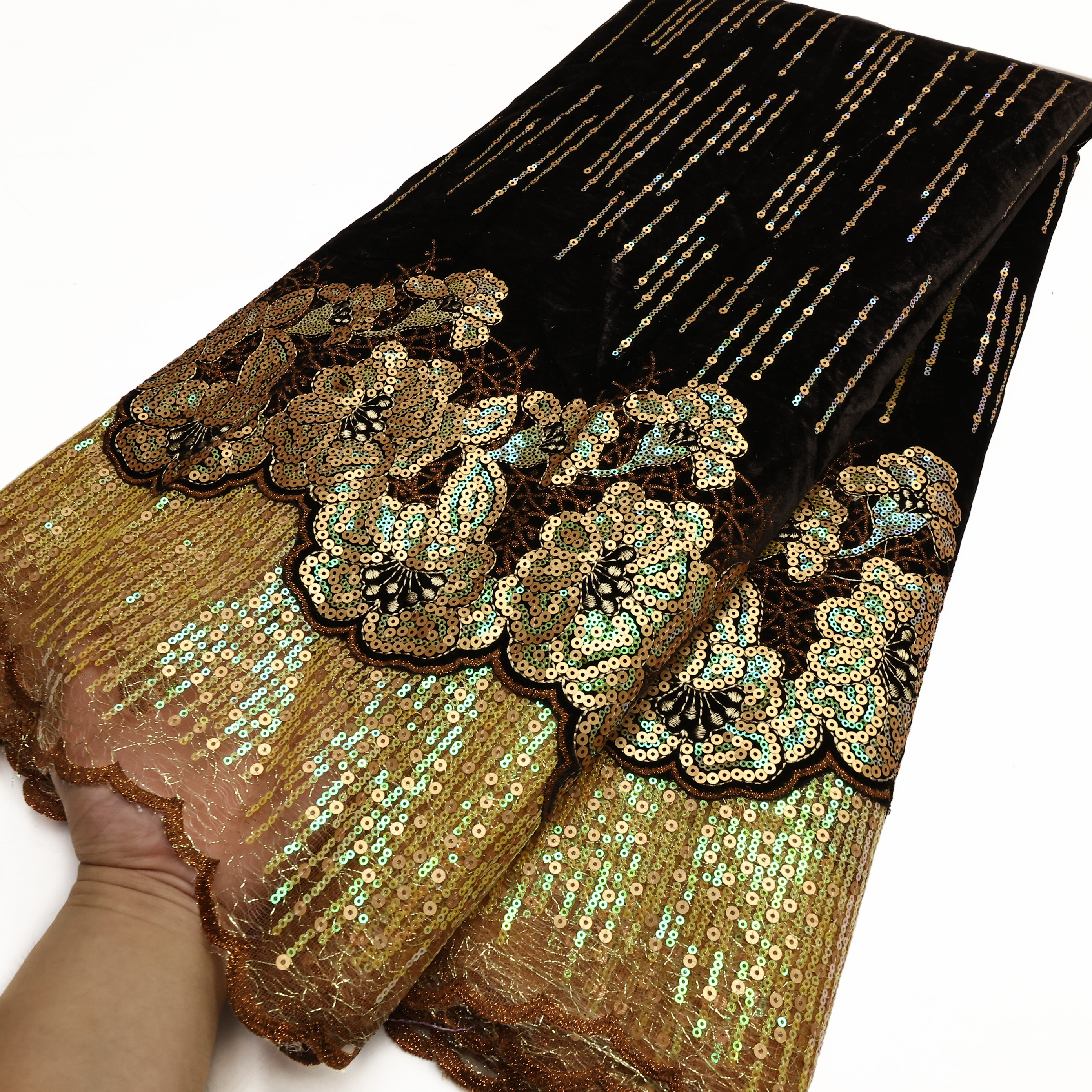 Tessuto di pizzo di velluto africano di moda tutto'ingrosso di alta qualità donne partito paillettes ricamo materiali di pizzo nigeriano: Pistola In Metallo / 2.5yard