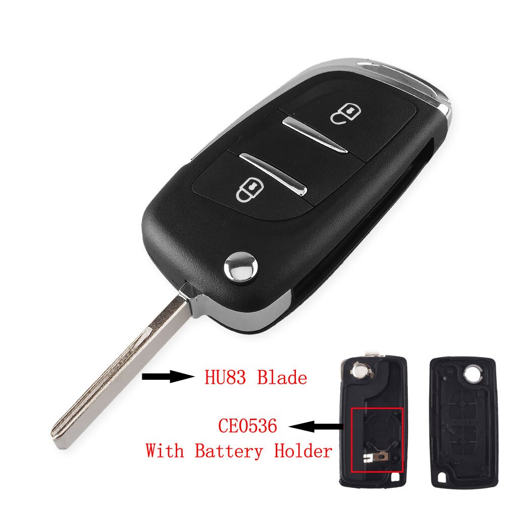 KEYYOU-carcasa de llave de coche remota modificada, carcasa de 2/3 botones para Peugeot 307, 408, 308, 4007, 3008, Citroen C2, C3, C4, C5, C6, Picasso, CE0536: For Citroen / 2 BT HU83 CE0536