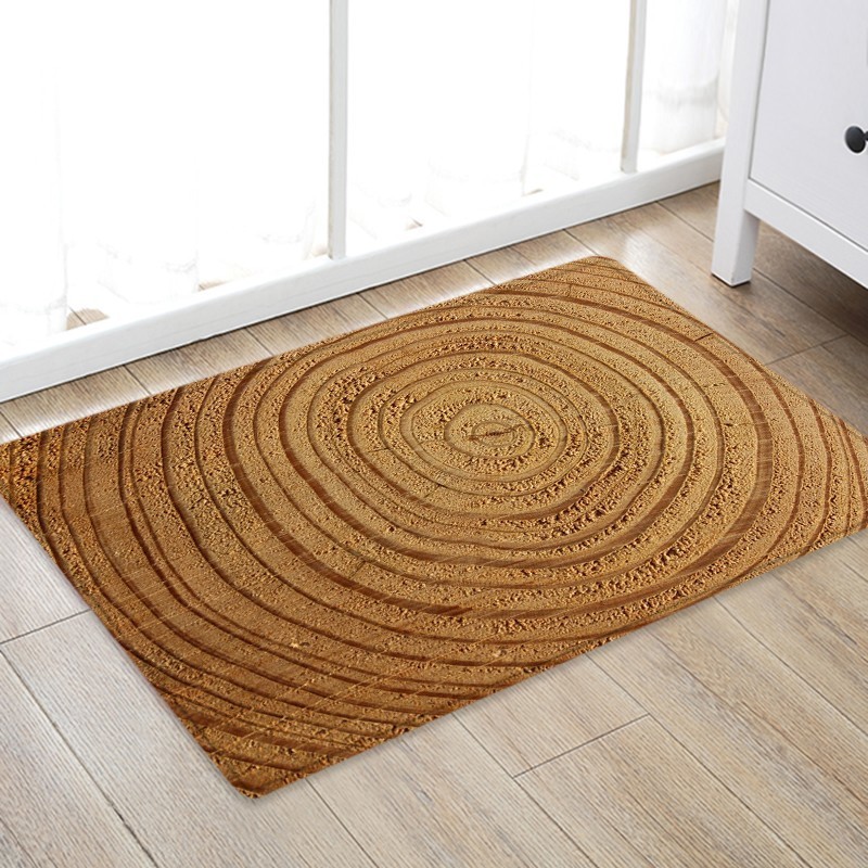 Growth Ring Entrance Mat Flannel Floor Mat Wood Texture Front Door Mats Outdoor Water Absorption Non-Slip Room Mat Floor Carpet