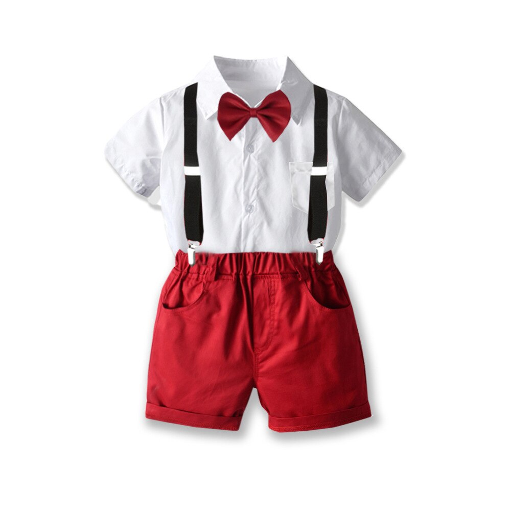 Europese En Amerikaanse Gentleman Pak Jongen Shirt Bib Banket Jurk Kind Formele Wit Shirt + Shorts Twee-stuk Pak 8 Leeftijd: 24M