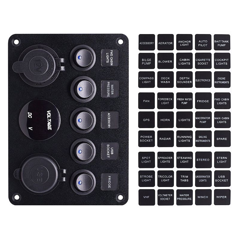 5 Gang ON-OFF Toggle Switch Panel 2USB 12V for Car Boat Marine RV Truck Camper 87HE