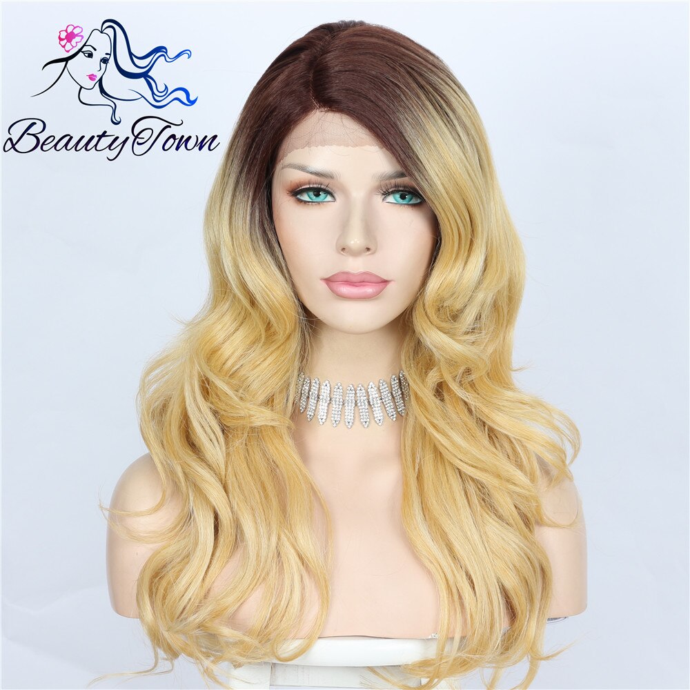 Beautytown mørk ombre guld yaki t del paryk kvinder blogger daglig makeup bryllup restyle fest syntetiske parykker vinder