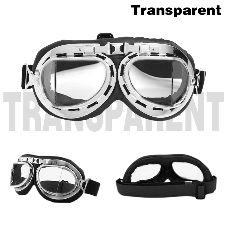 Retro motorcykel glasögon vintage motorcykel sliver glasögon hjälm pilot klassiska glasögon för atv utv uaz skoter cykel moto styling: Silver transparent