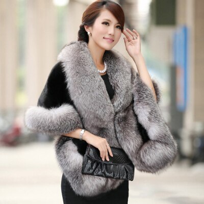 Luxus Elegante Frauen Faux Nerz Kaschmir Winter Warme Pelz Mantel Schal Cape Solid Damen Faux Pelz Pashmina Poncho: gray