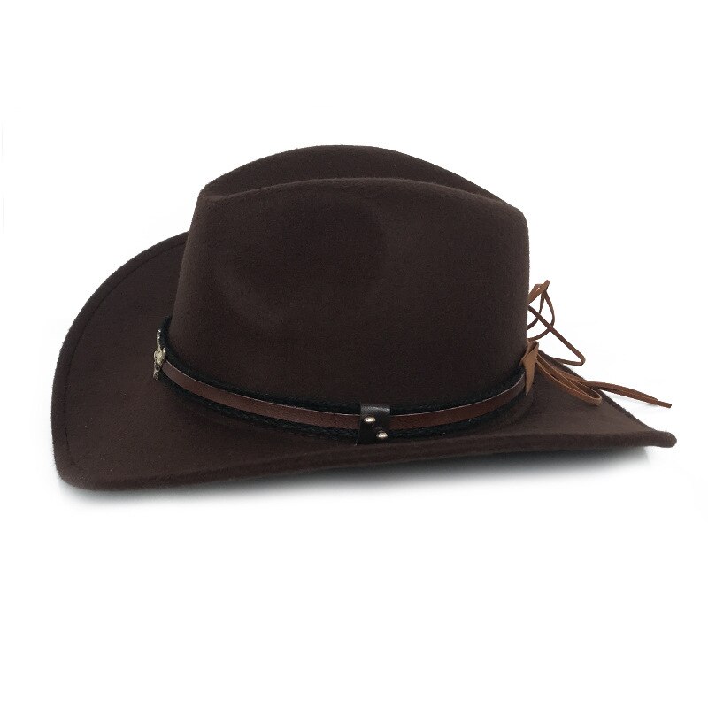 West-sombreros de vaquero de imitación de lana para hombre y mujer, Sombrero decorativo de cabeza de toro de Metal, Sombrero occidental para exteriores
