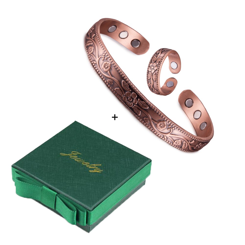 Conjunto de joyas magnéticas de cobre puro para hombres y mujeres, conjunto de joyería de artritis energética, flor Vintage, anillo de pulsera ajustable: cross with box