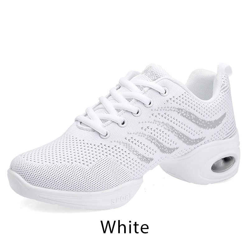 Women Jazz Dance Shoes Breath Mesh Modern Hip-hop Dance Shoes Woman's Sports Feature Fitness Shoes Female Sneakers Size 35-42: White / 5.5