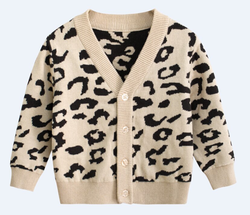 ¡Novedad! Cárdigan estampado de leopardo de manga larga con botones de otoño para bebés y niñas