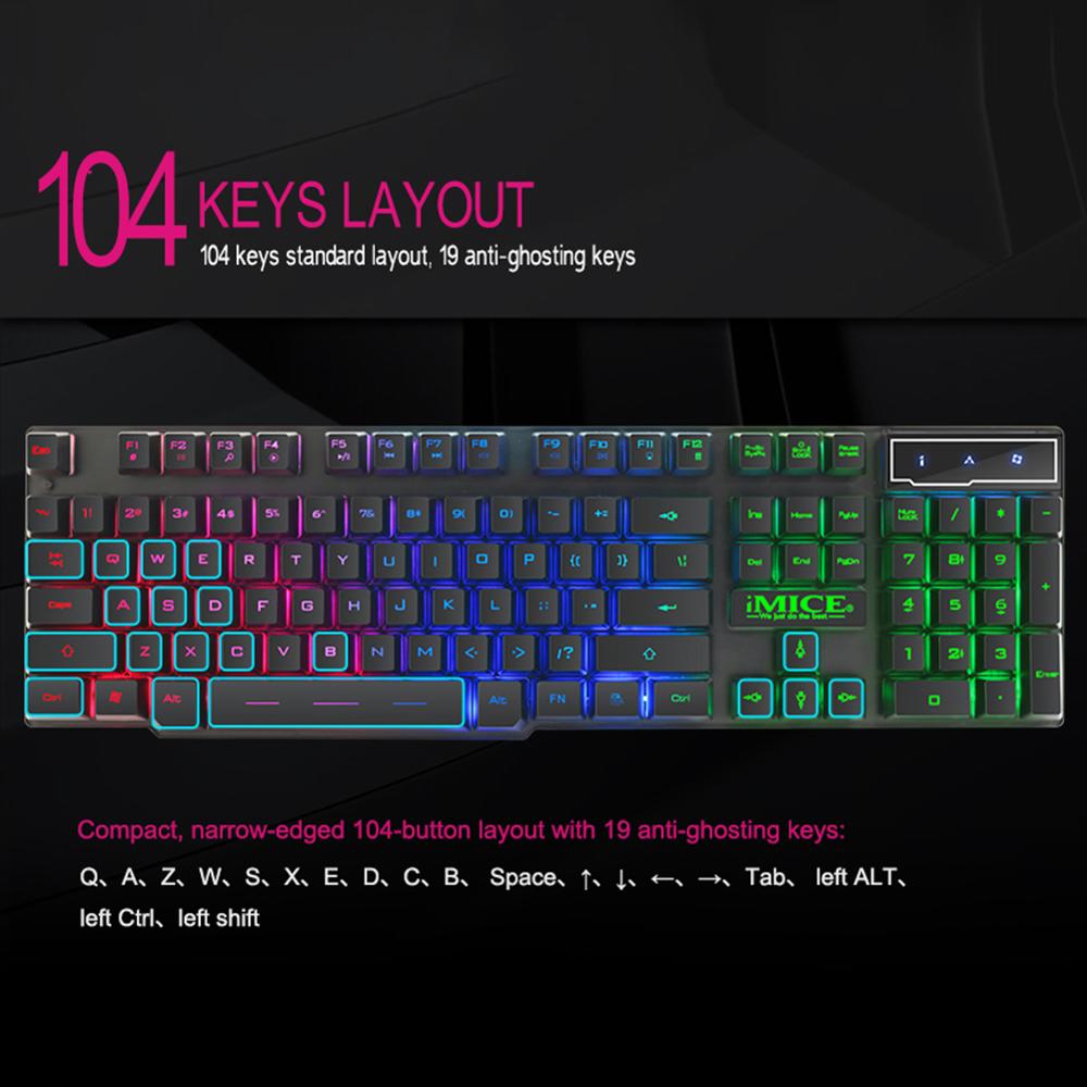 Gaming Keyboard USB Wired Keyboard LED Backlit 104 Keys Mechanical Keyboard 19 Keys Anti-Ghosting