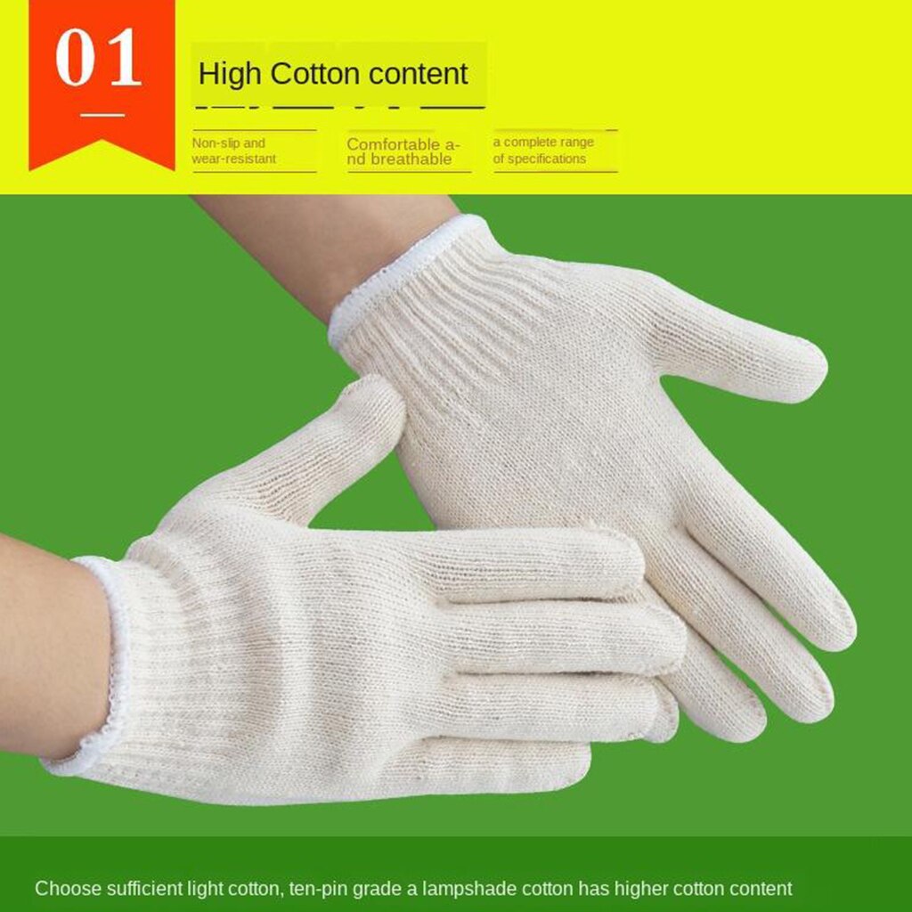 Guantes de trabajo de protección de punto de hilo de algodón para pintor, almacén Industrial, jardinería, hombres y mujeres, color Beige Natural, 12 pares