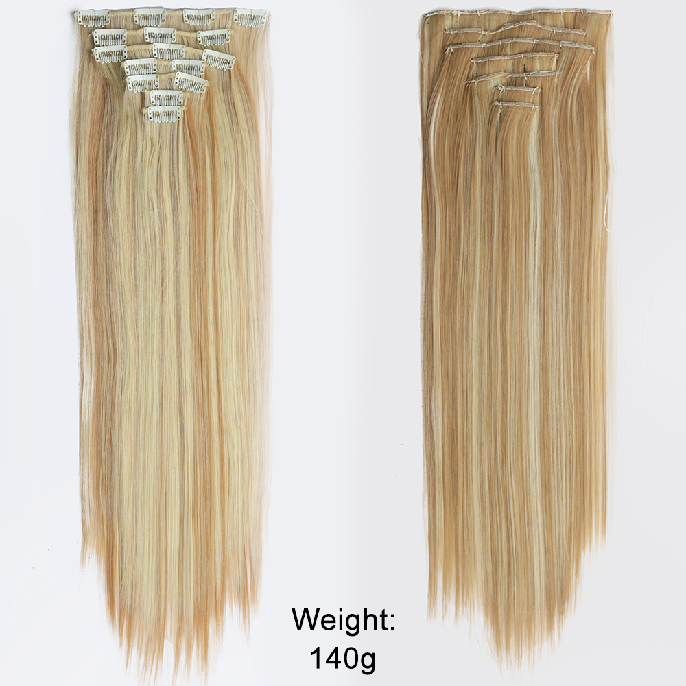 Grampo reto longo em extensões de cabelo 4 pçs/set sintético 22 ''preto marrom escuro cor mista fibra resistente ao calor: #4