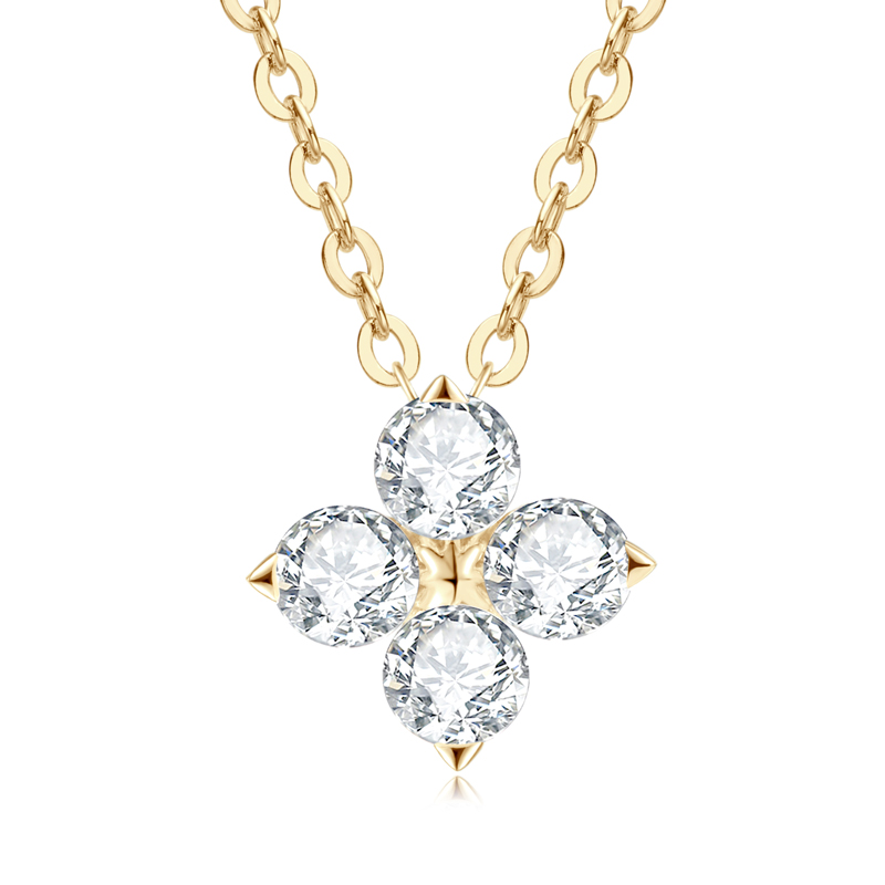 Anziw Glücksklee-Halskette, vierblättrig, zertifiziert, D0,40 CT, Moissanit-Anhänger, massives 925er-Sterlingsilber, Damen-Charme, Schmuck,: Weiß