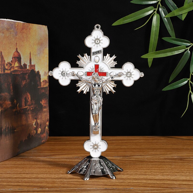 Accesorios de decoración para el hogar, figuritas cruzadas con soporte de Jesús: silver