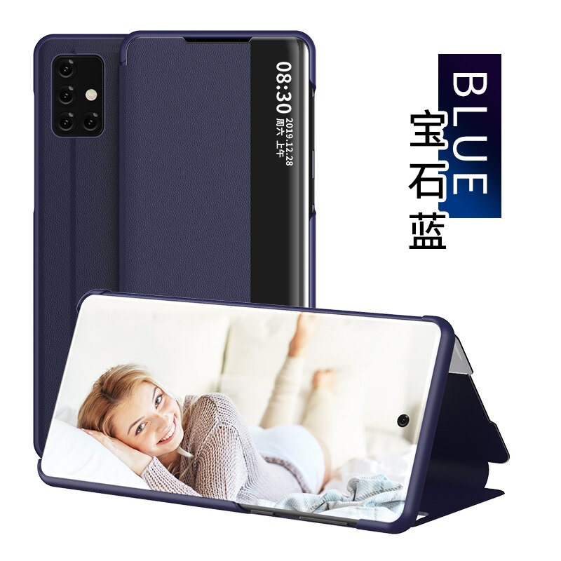 accorto Visualizza Caso di Vibrazione per Samsung galassia A71 fundas Lusso originale Supporto Magnetico in Pelle Astuccio UNA 71 SM A715 A715F copertura del telefono: blu