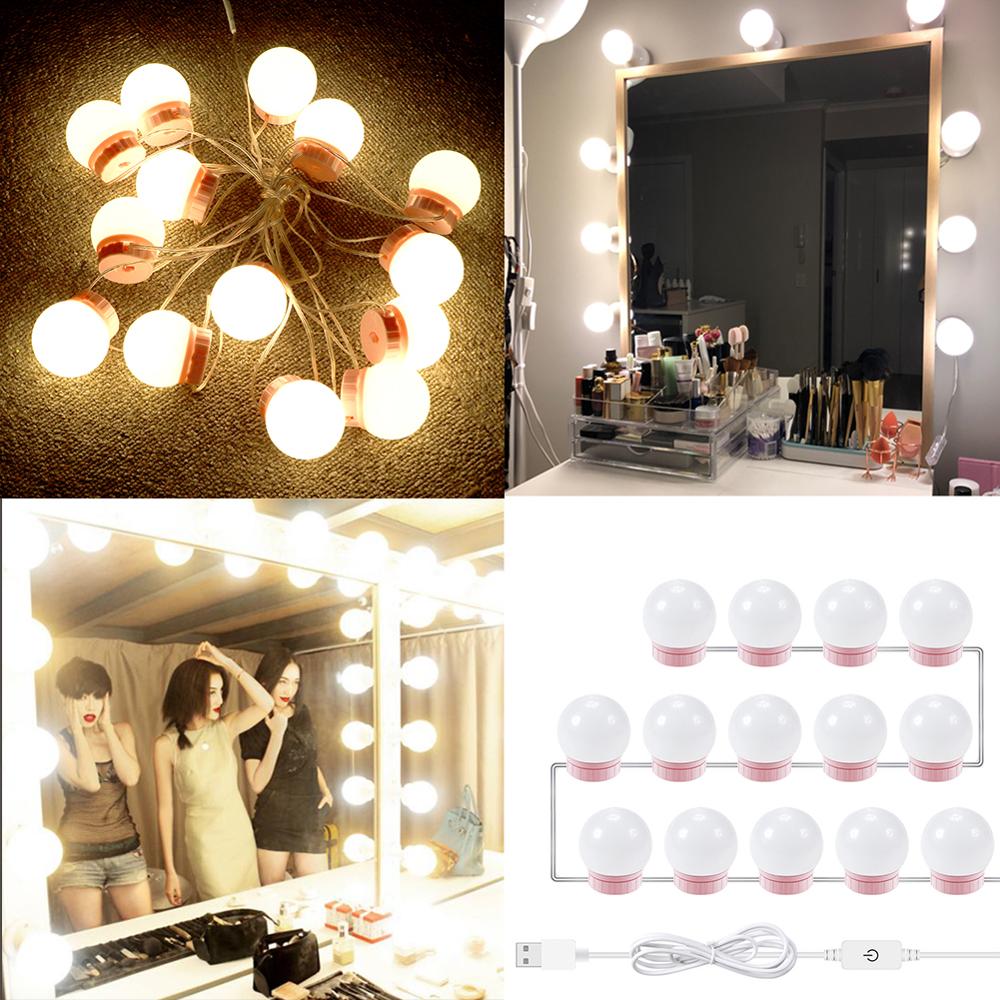 Holdbar led makeup spejl lyspære hollywood forfængelighed lys trinløs dæmpbar usb væglampe 6 10 14 pærer kit til toiletbord