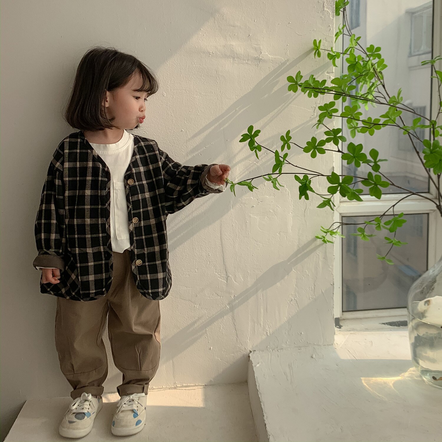 Frühling herbst freundlicher baumwolle leinen Plaid jacken jungen und mädchen Koreanischen stil verlieren beiläufige mäntel freundlicher mäntel