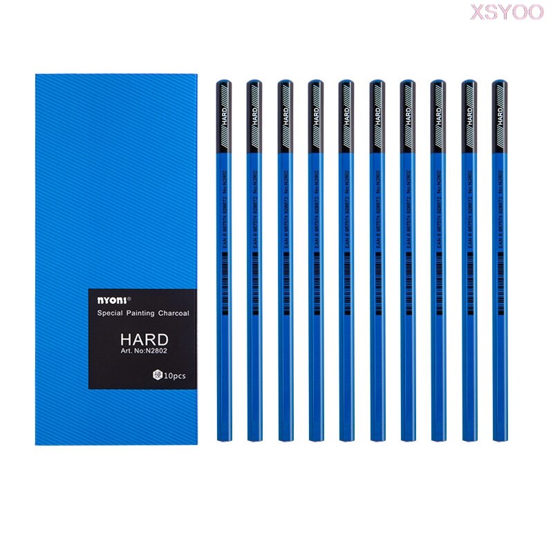 NYONI 10/12Pcs 14B Pencil Set Dedicate Charcoal Pencil Soft Medium Hard Painting Pencils Sketch Pencil Art Supplies Staionery: 10 Hard-blue