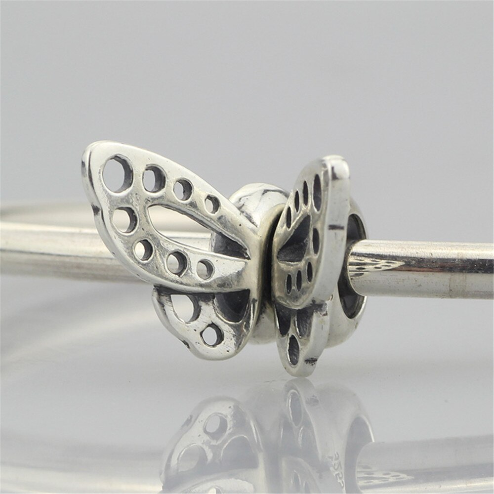 Echte 925 sterling zilveren dansende vlinder spacers bedel kralen passen op europese troll 3.0mm armband sieraden