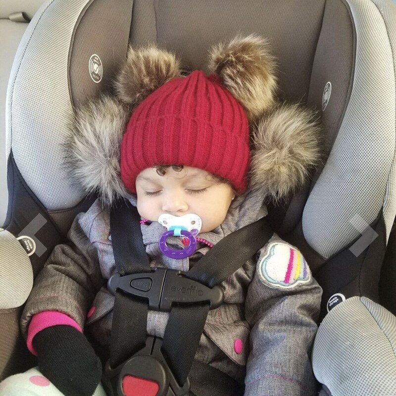 Winter warme baby muts met bont, dubbele pompon, gebreide baby meisjes jongens muts, peuter kindermuts, muts voor kinderen, kindermutsen, mutsen
