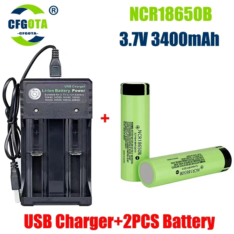 18650 Battery Fast 2023NewBestselling 34B Li-ion 3.7V 3400MAH+Charger Rechargeable Battery Suitable Screwdriver Battery: light green