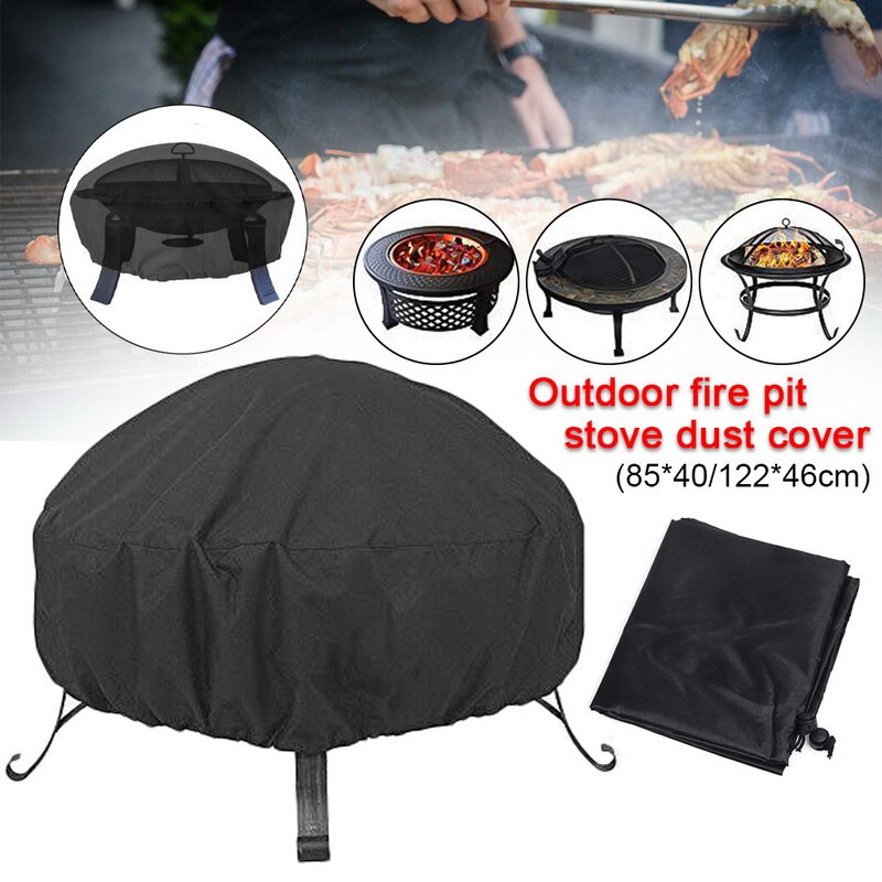 Waterproof Patio Fire Pit Cover Black UV Protector Grill BBQ Shelter Outdoor Garden Yard Round Canopy Furniture Covers