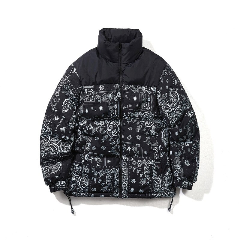 파커 Hip Hop Paisley kurtka Parka Streetwear mężczyźni wiatrówka zima bawełna dół warstwa bąbelkowa pary Bandana Bomber Куртка Зимняя: Black / Asian XL