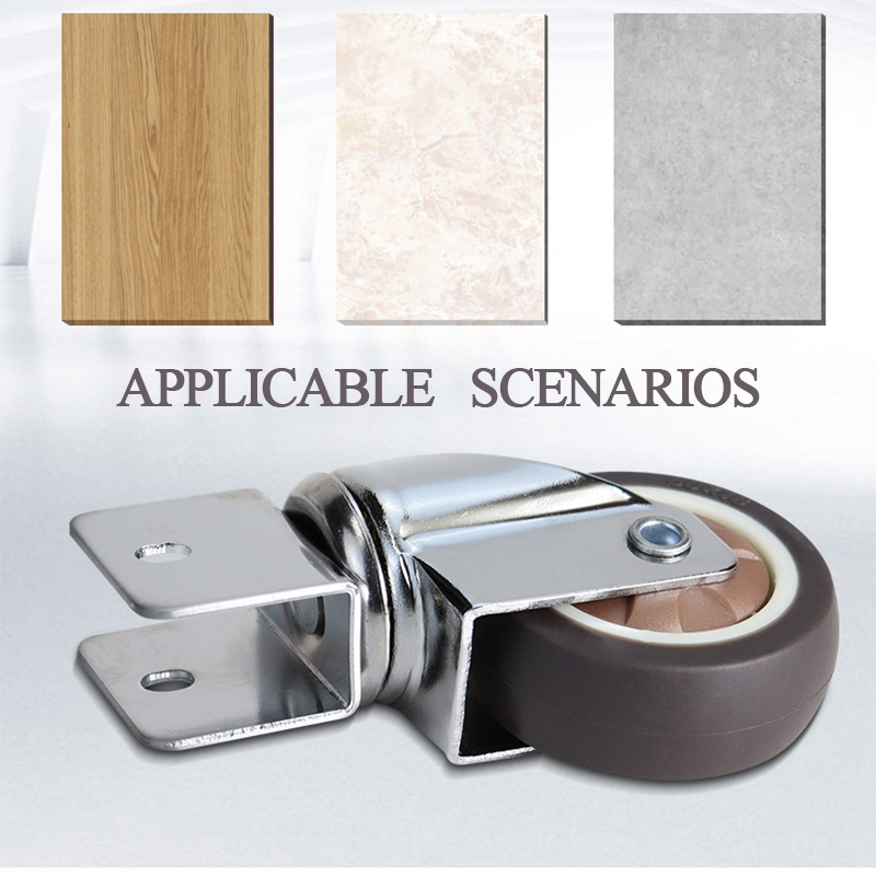 Furniture Crib Casters 1/1.5/2 Inches Soft Rubber Silent Wheels U-shaped Castor With Brake For Cabinet Clamp Replacement Rollers